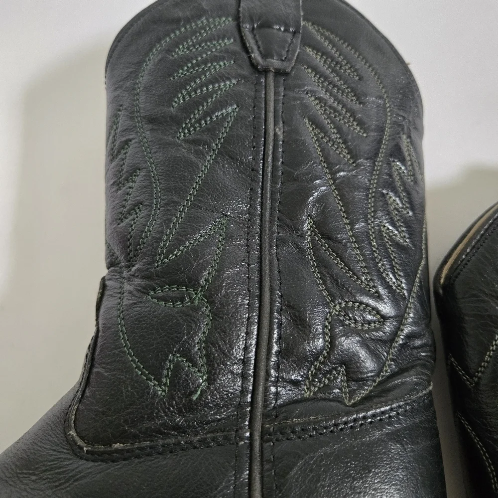 AJama black western leather cowboy cowgirl boots youth kids size 6/7
